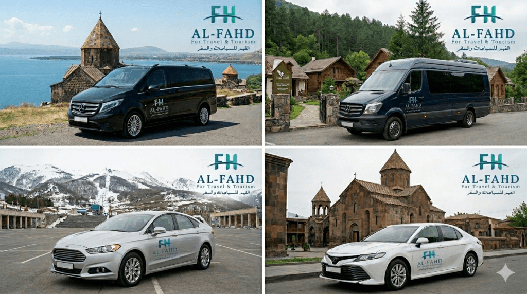 أسطول سيارات شركة الفهد للسياحة في أرمينيا   فان مرسيدس وباصات سياحية
